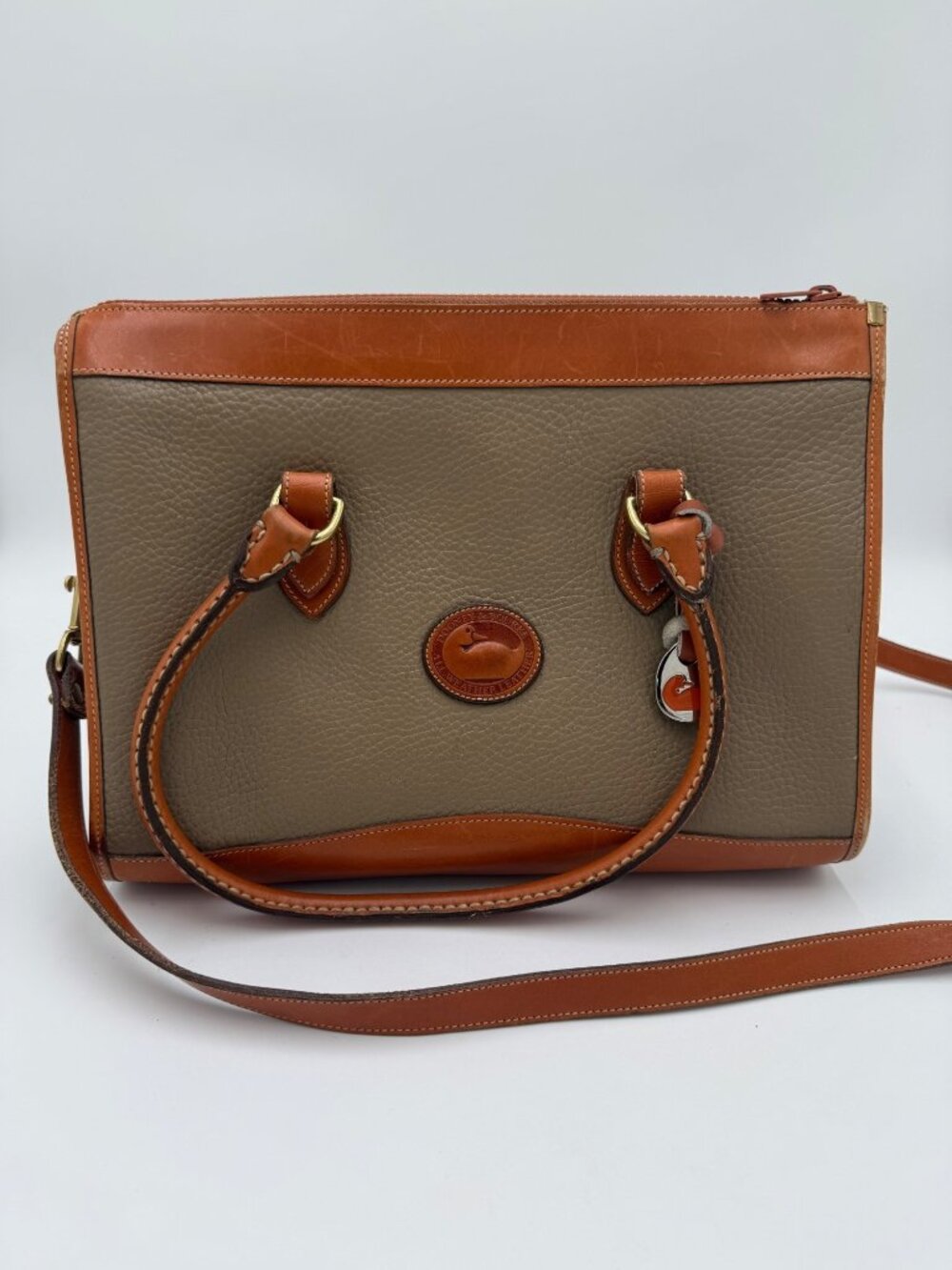 Vintage Dooney & Bourke All-Weather Leather Satchel Tan Double Handle
